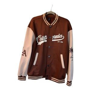 NEW ROMWE Brown and Cream Varsity Jacket